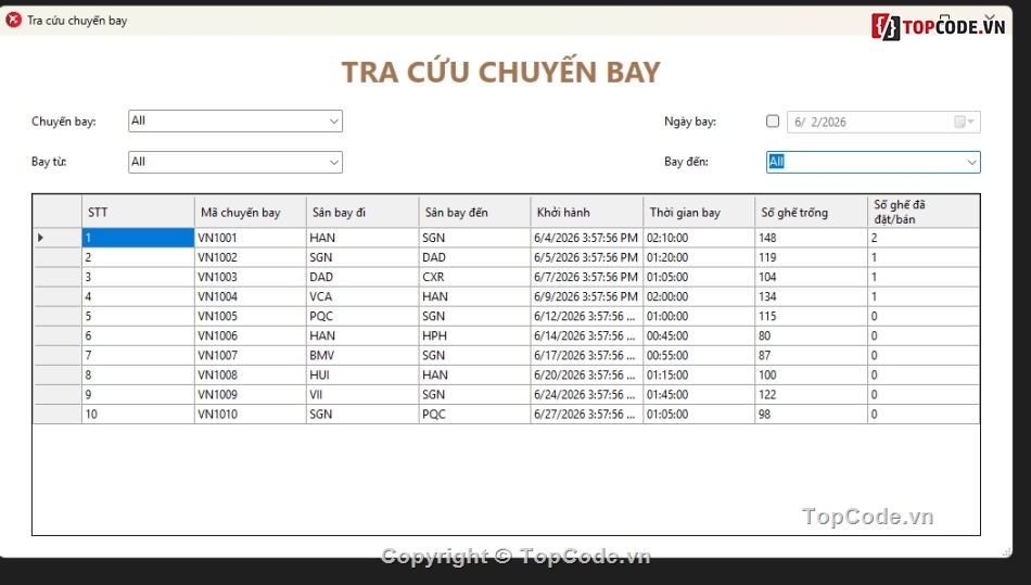 quản lý bán vé,chuyến bay,quản lý chuyến bay